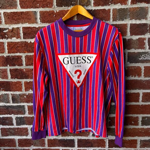 Vintage 90s Guess Striped Shirt Size Mens Medium - Picture 1 of 4
